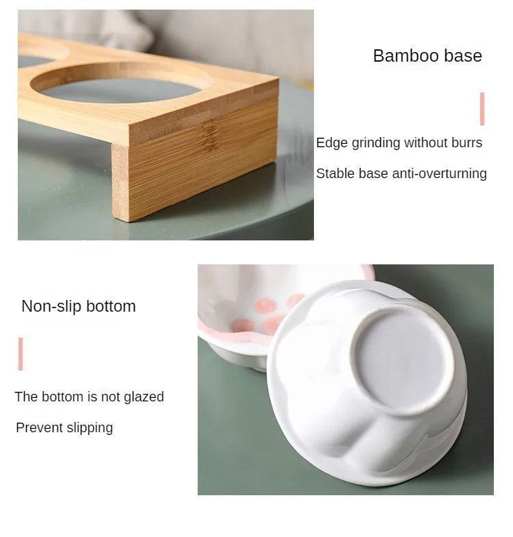 Bambusz Keretű Kézzel Színezett Porcelán Etető Itató Tál Macskáknak És Kutyáknak