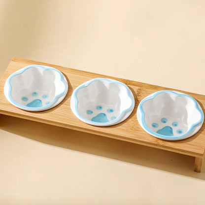 Bambusz Keretű Kézzel Színezett Porcelán Etető Itató Tál Macskáknak És Kutyáknak