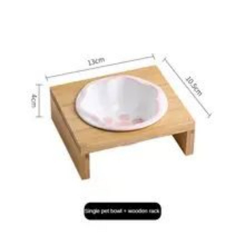 Bambusz Keretű Kézzel Színezett Porcelán Etető Itató Tál Macskáknak És Kutyáknak