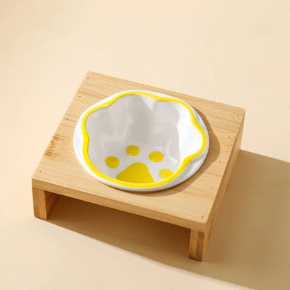 Bambusz Keretű Kézzel Színezett Porcelán Etető Itató Tál Macskáknak És Kutyáknak