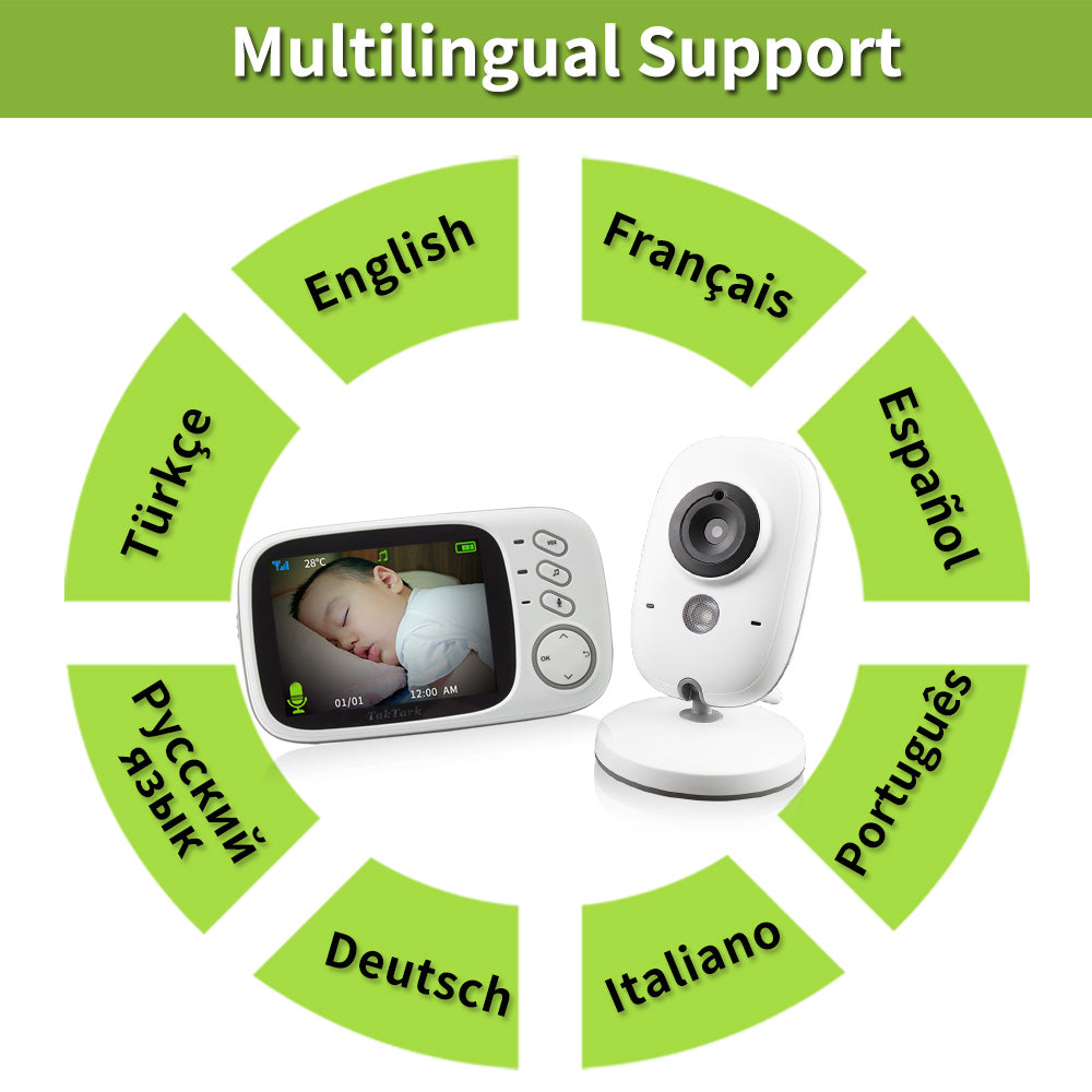 3,2 Hüvelykes Digitális Vezeték Nélküli Babamonitor Kétirányú Intercom Hőmérséklet Mérő Kamera Éjszakai Látás