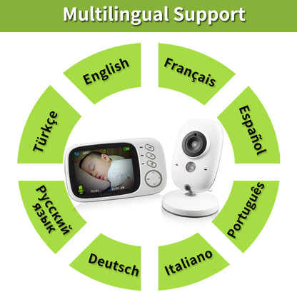 3,2 Hüvelykes Digitális Vezeték Nélküli Babamonitor Kétirányú Intercom Hőmérséklet Mérő Kamera Éjszakai Látás