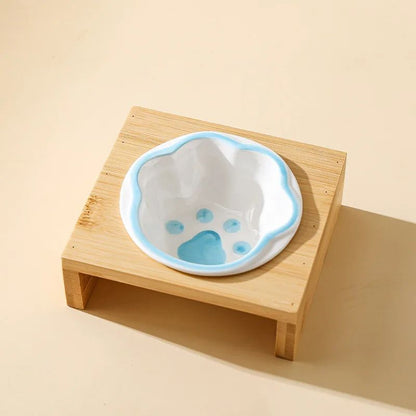 Bambusz Keretű Kézzel Színezett Porcelán Etető Itató Tál Macskáknak És Kutyáknak