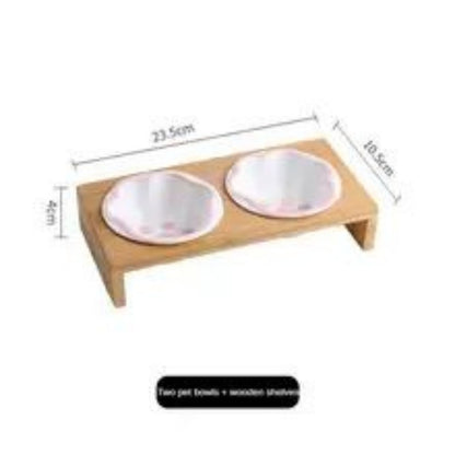 Bambusz Keretű Kézzel Színezett Porcelán Etető Itató Tál Macskáknak És Kutyáknak