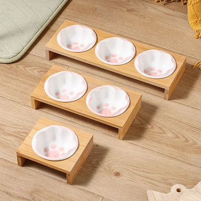 Bambusz Keretű Kézzel Színezett Porcelán Etető Itató Tál Macskáknak És Kutyáknak