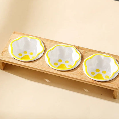 Bambusz Keretű Kézzel Színezett Porcelán Etető Itató Tál Macskáknak És Kutyáknak