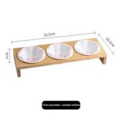 Bambusz Keretű Kézzel Színezett Porcelán Etető Itató Tál Macskáknak És Kutyáknak