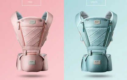 Bass Bear csípőüléses elöl hordozó babahordozó, rózsaszín és zöld változatban